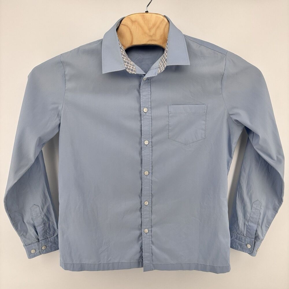 SENSO Men's 100 Blue Long Sleeve Button Up Shirt Plaid Collar Detail